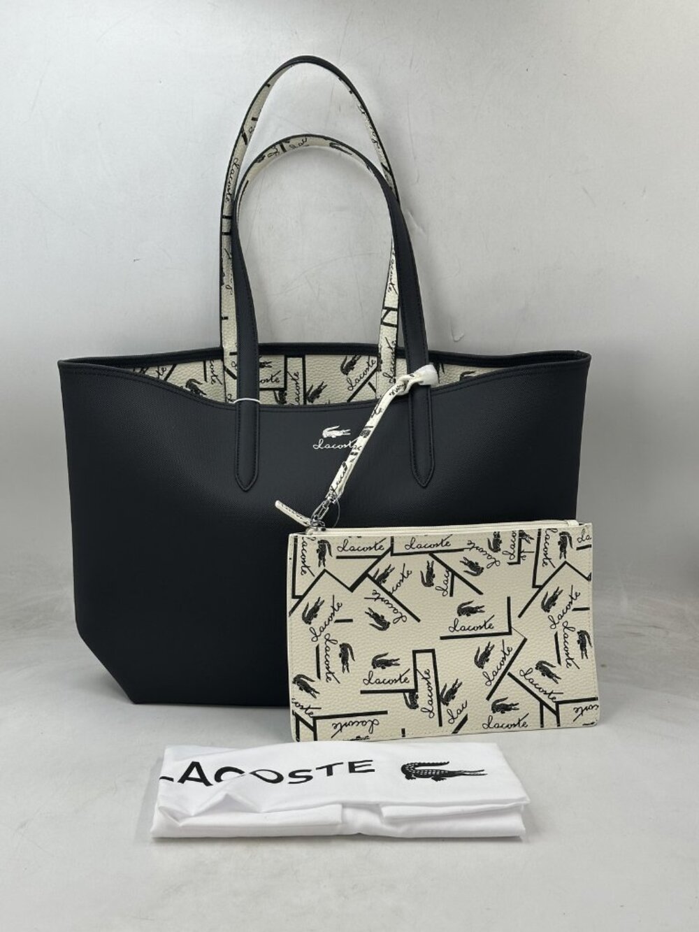Lacoste Women's Signature Shopping Bag With Zipper Pouch Black
